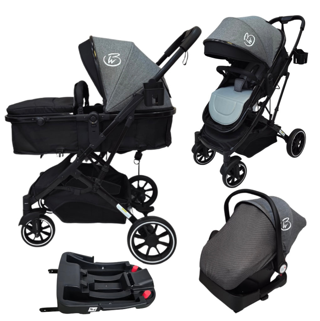 Preorder - Gold Series 3-in-1 Travel System - Bassinet + Stroller + Capsule with Food Tray - Grey/Black