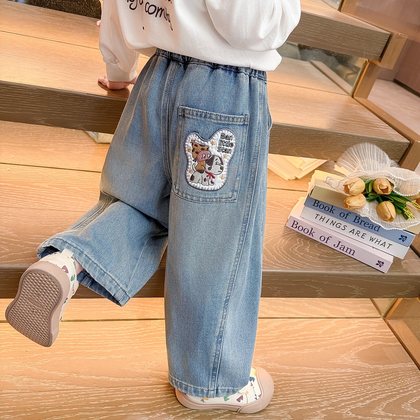 Children's Cartoon Straight Pants  Girls' Campus Jeans Kids