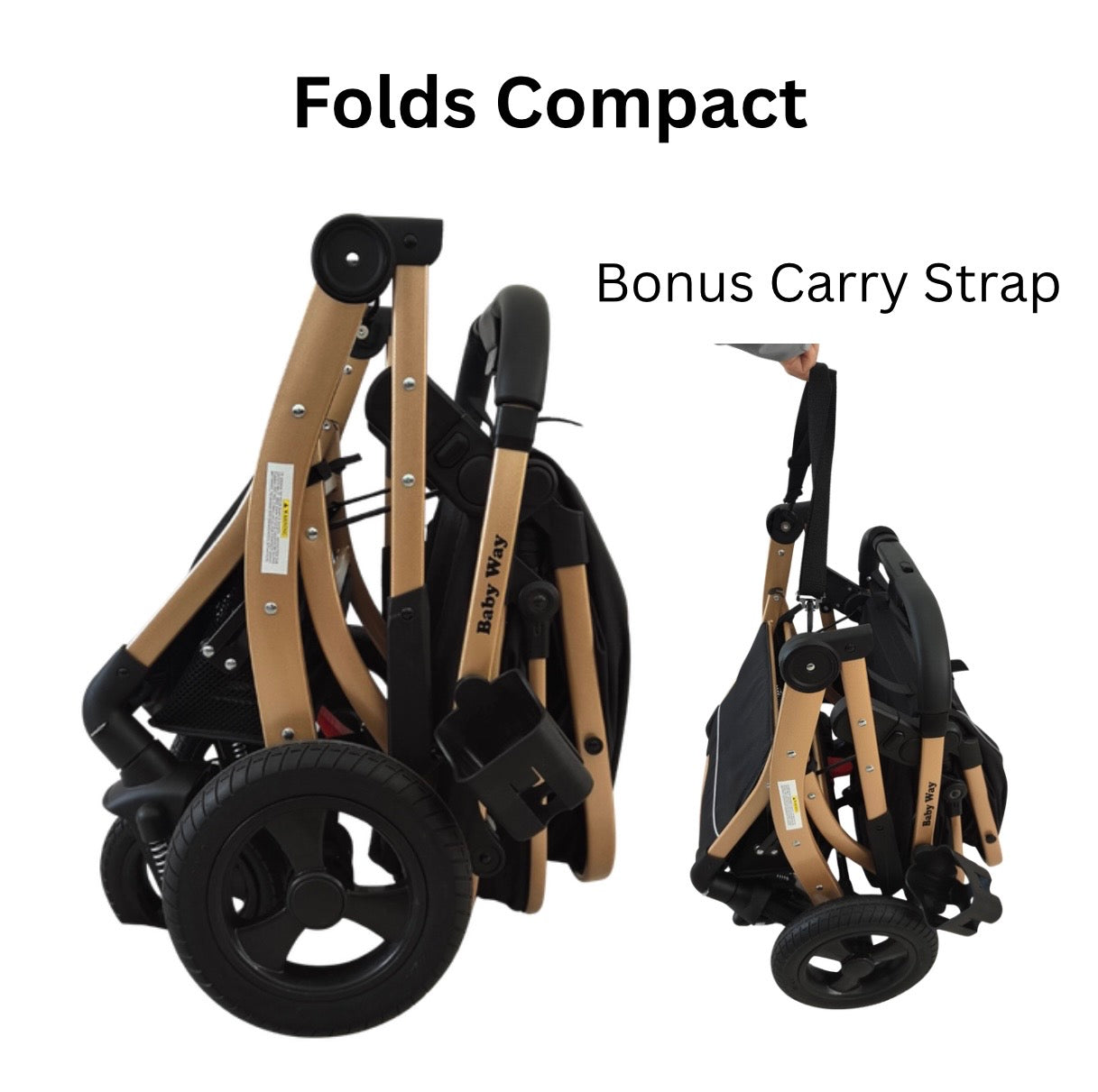 Preorder - Legacy Gold - 3in1 Stroller + Bassinet + Capsule Car Seat Combo with Mattress, Sunshades and Food Tray