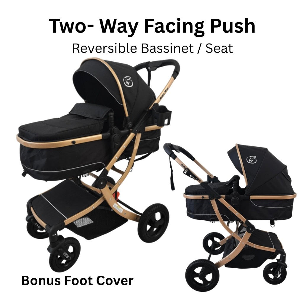 Starla Gold 2in1 Stroller – Bassinet to Seat All-Terrain Pram + Food Tray