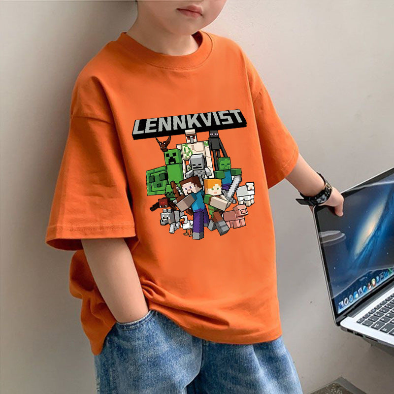 Boys' Short Sleeve T-Shirt My World Print Kids Loose  Mid to Big Kids Loose Top