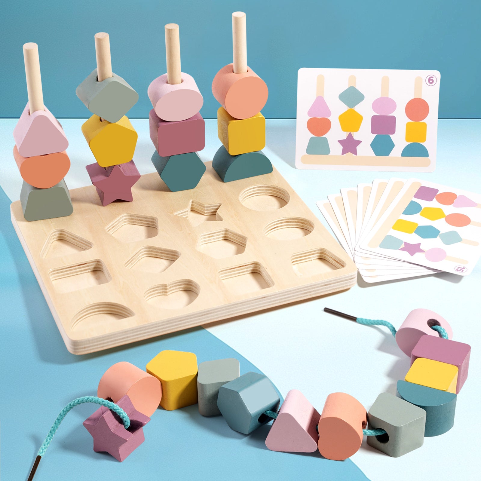 Wooden Shape Matching & Threading Board