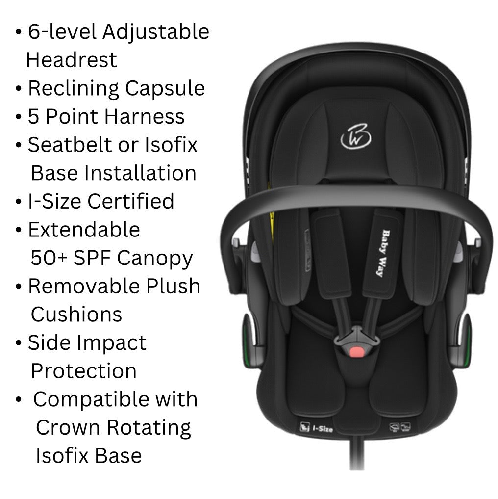 Crown Z - Premium Travel System - Reversible Bassinet Stroller + iSize Reclining Capsule + 360 Rotating Isofix Base