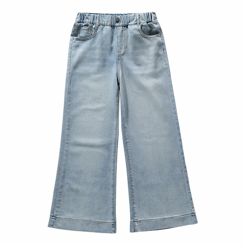 Girls' Denim Pants Embossed Label Student Stylish Kids Pants