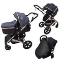 Preorder - Supra Gold - 3 in 1 Stroller Buggy + Bassinet + Capsule Car Seat Combo with Mattress, Food Tray and Grey Skin