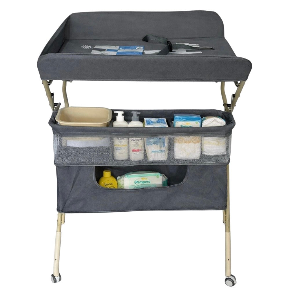Foldable Baby Changing Table with Storage, Water Basin & Clothes Line