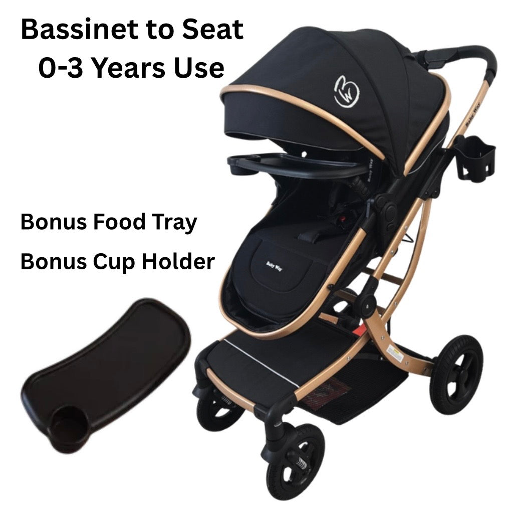 Starla Gold with Pink Colour Pack - 2-in-1 Bassinet to Seat Stroller + Food Tray