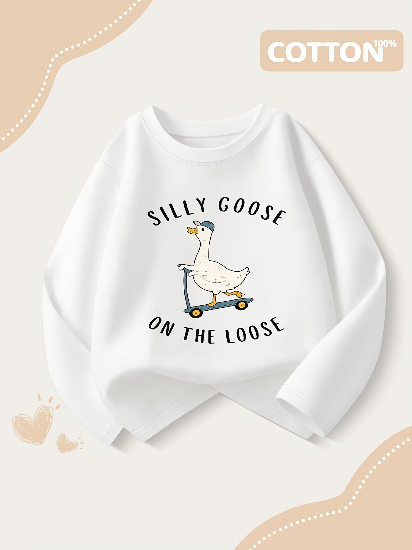 'Silly Goose on The Loose' Skateboard Goose Design, Girl's T-shirt