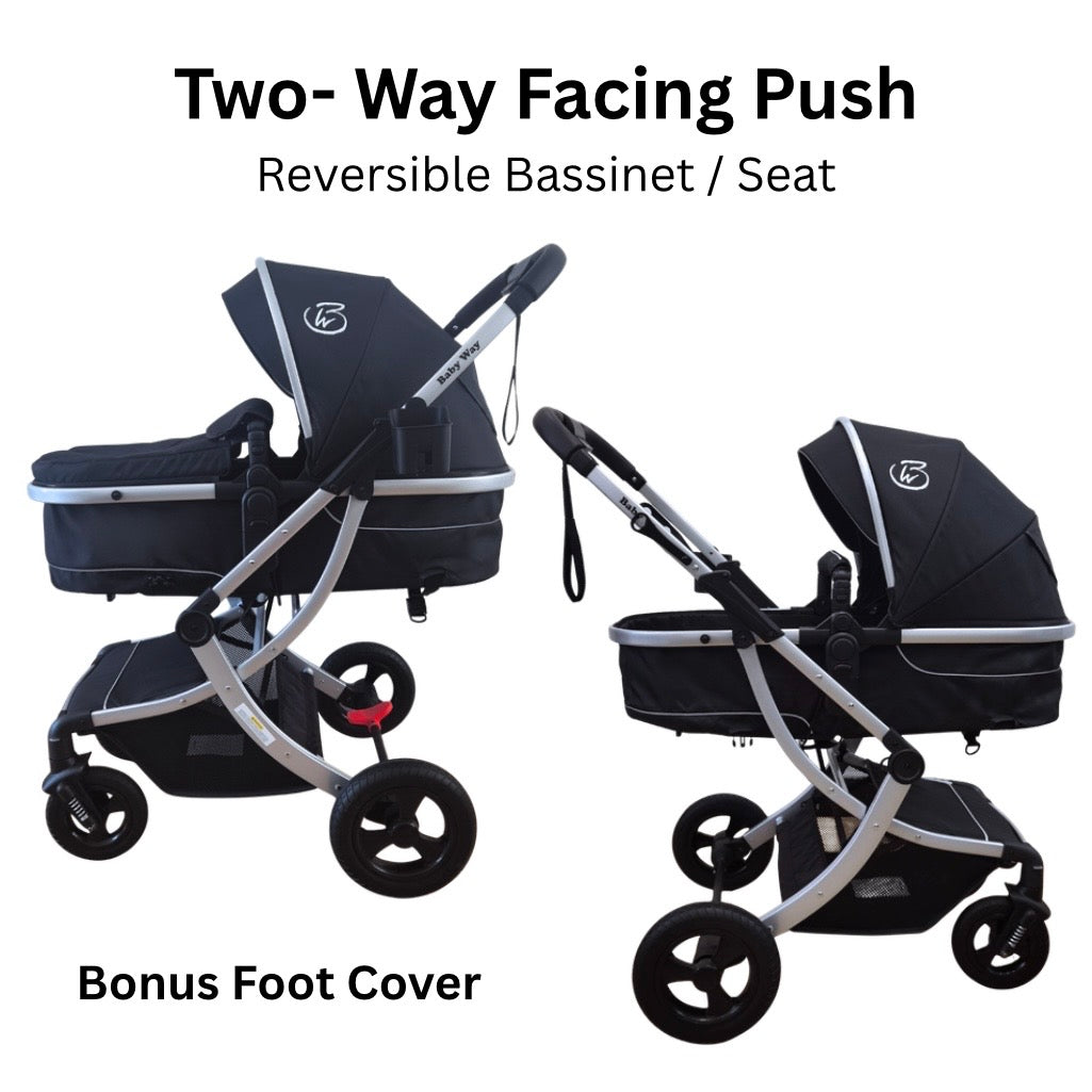 Legacy Travel System - Stroller + Bassinet + Capsule with Mattress and Food Tray - BLACK