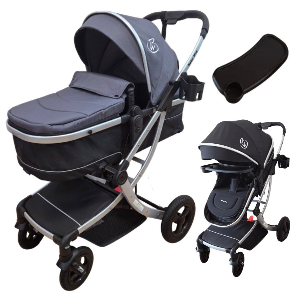 Starla Silver with Grey Colour Pack – 2-in-1 Bassinet to Seat Stroller + Food Tray