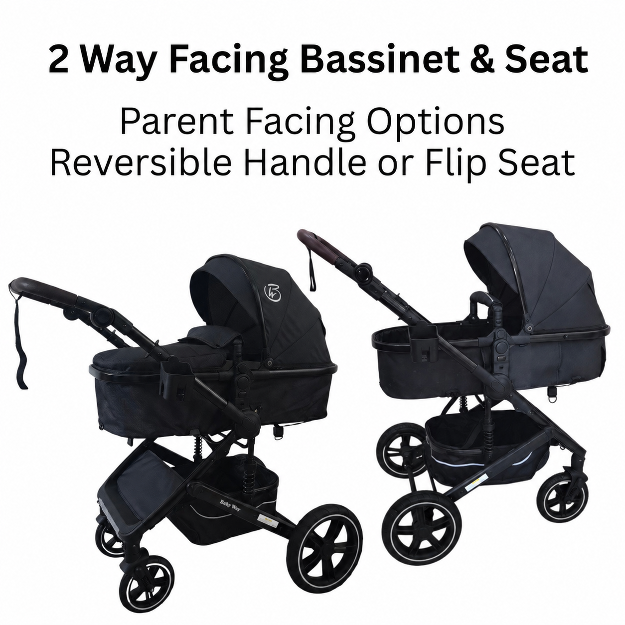 Supra Black - 3in1 Stroller Buggy + Bassinet + Capsule Travel System with Sunshade Sets and Food Tray & Beige Colour Pack