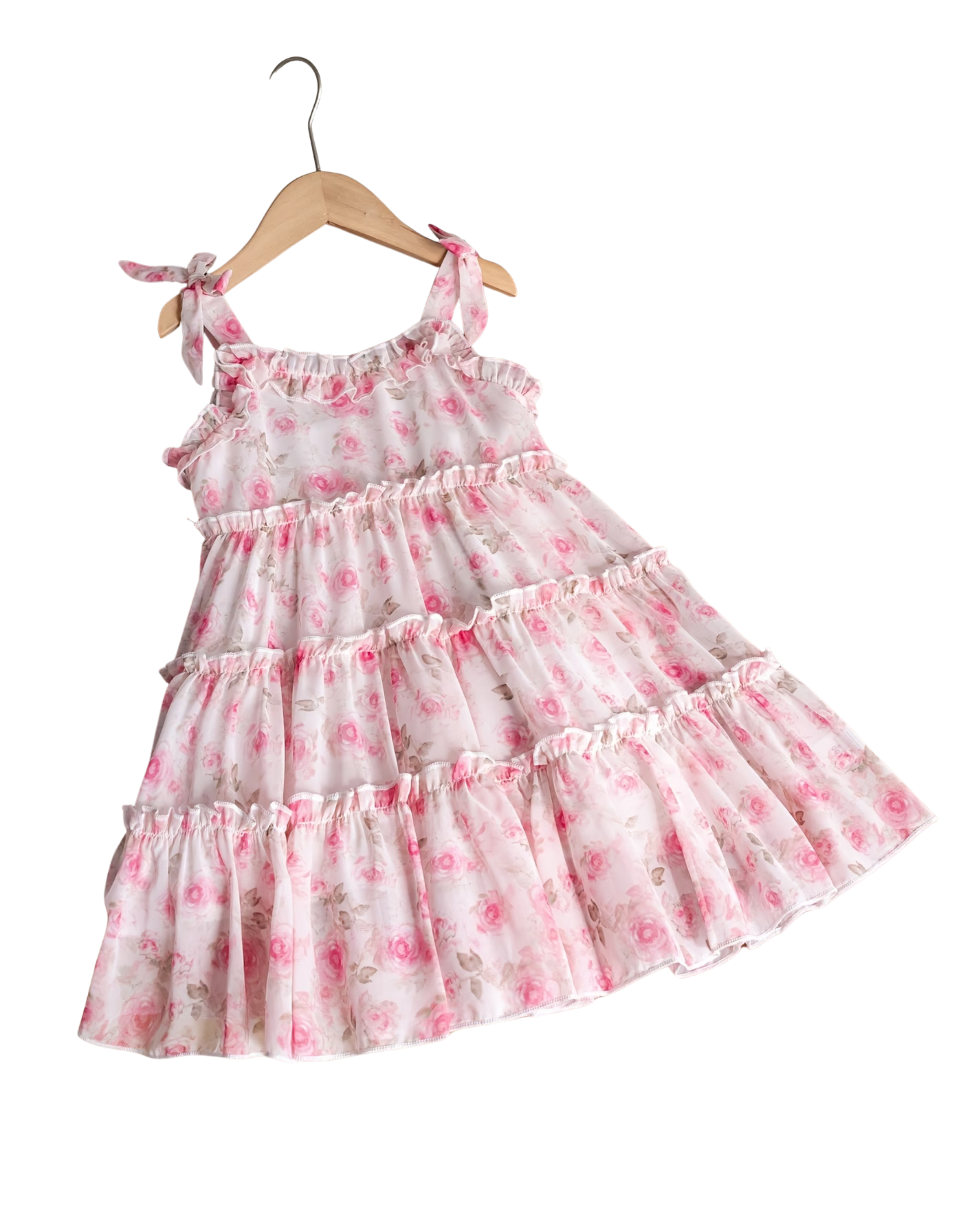 Elegant Rose Floral Print Chiffon Cami Dress