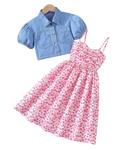 Denim top and Cami Dress with puff sleeves
