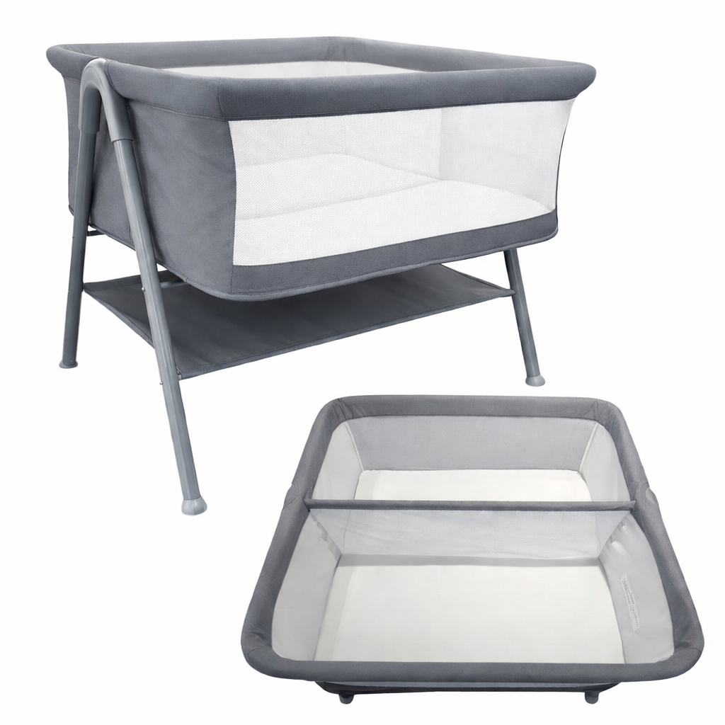 Twin CloudNest Baby Double Bassinet Bed with Storage Shelf - GREY