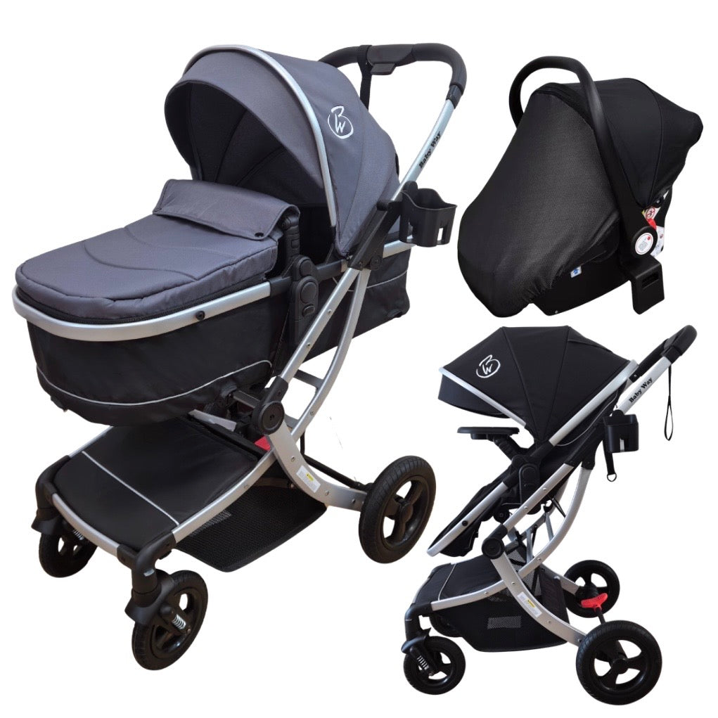 Legacy Travel System - Stroller + Bassinet + Capsule with Mattress and Food Tray - Grey Skin