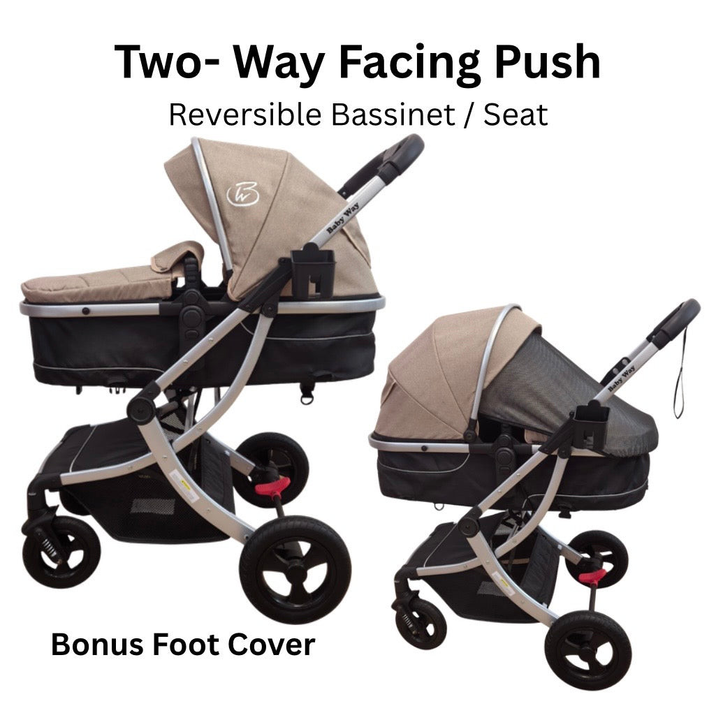 Starla Silver with Beige Colour Pack – 2-in-1 Bassinet to Seat Stroller + Food Tray
