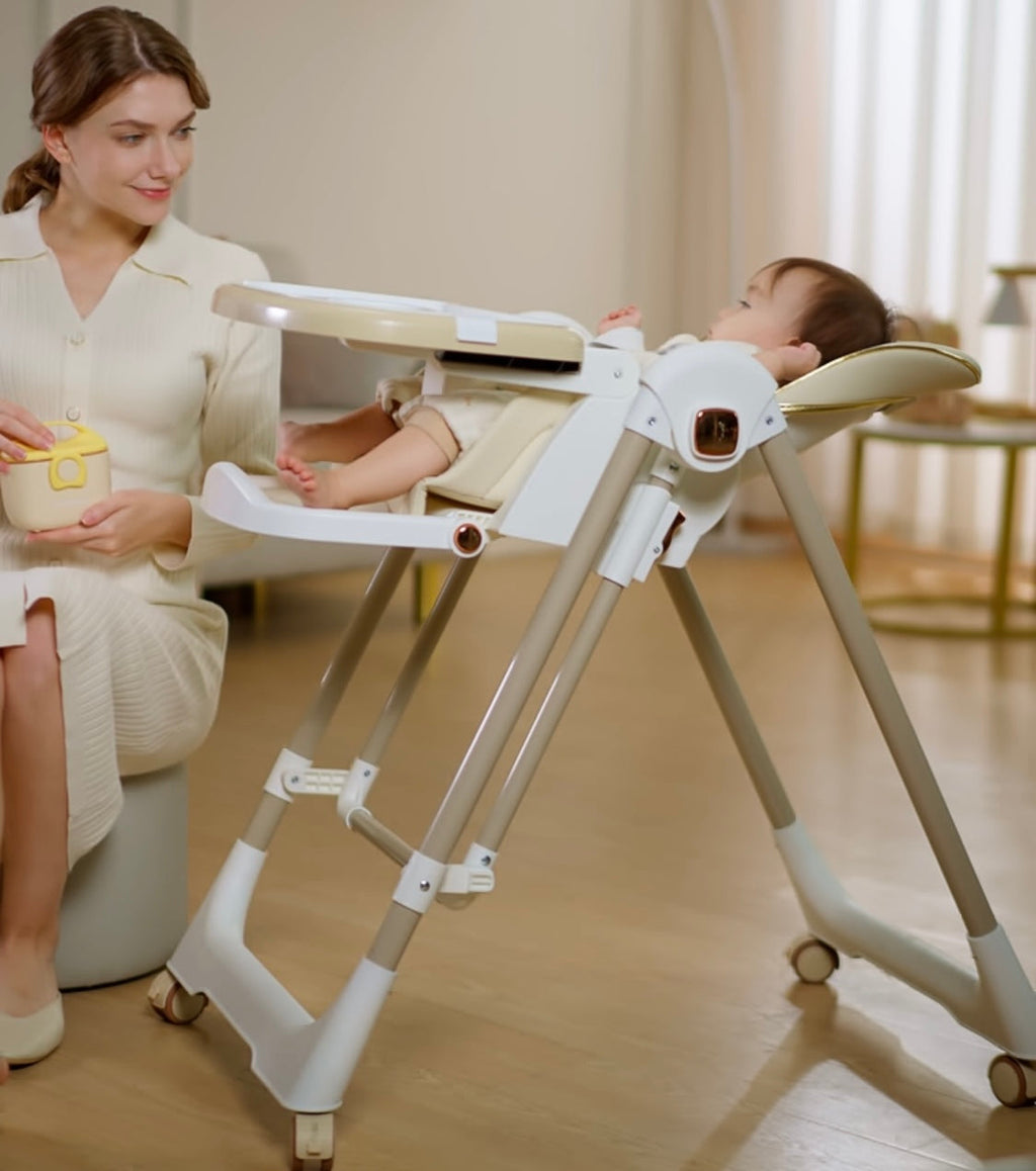 Jupiter Beige 2-in-1 High Chair & Swing, Height Adjustable and Recline