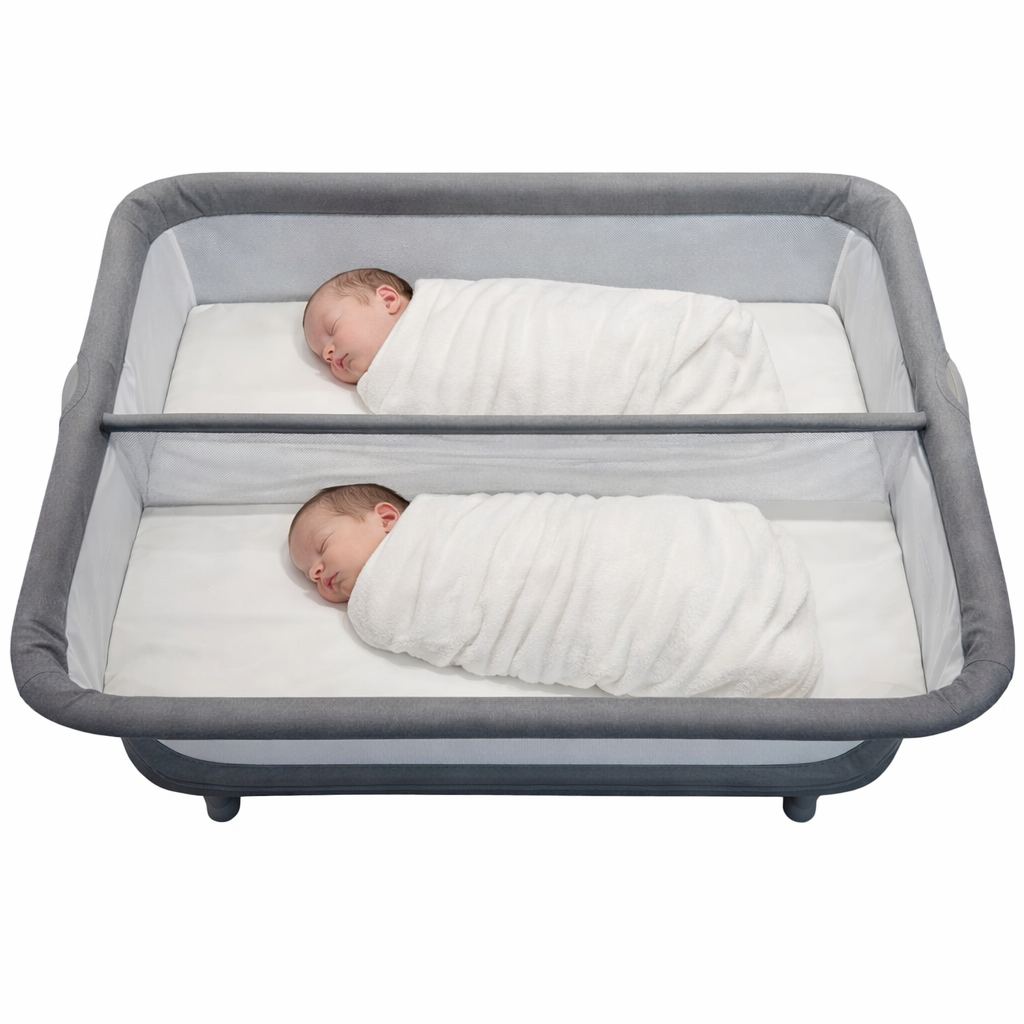 Twin CloudNest Baby Double Bassinet Bed with Storage Shelf - GREY