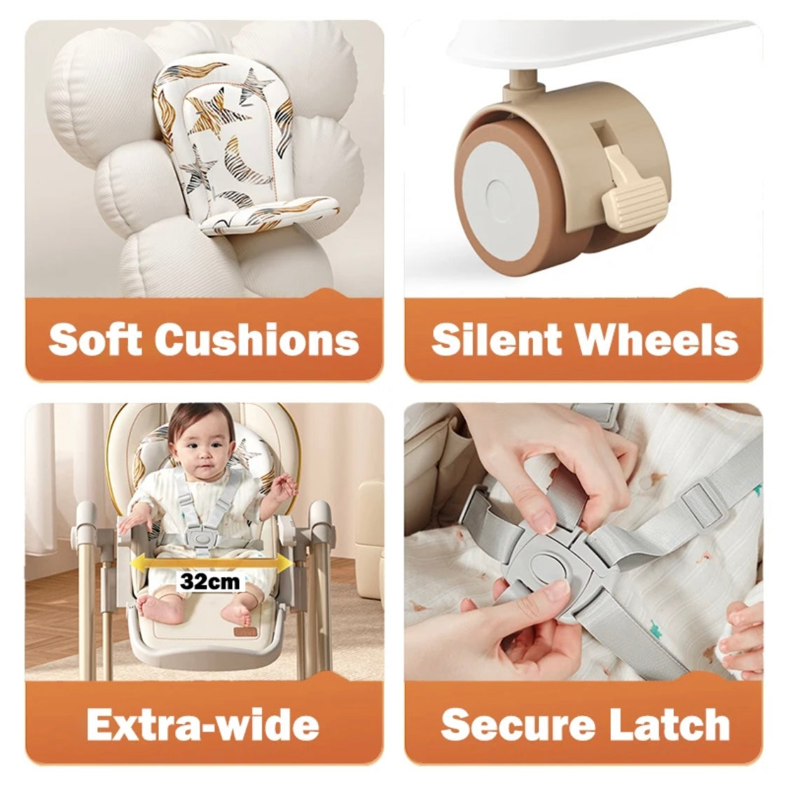 Jupiter Beige 2-in-1 High Chair & Swing, Height Adjustable and Recline