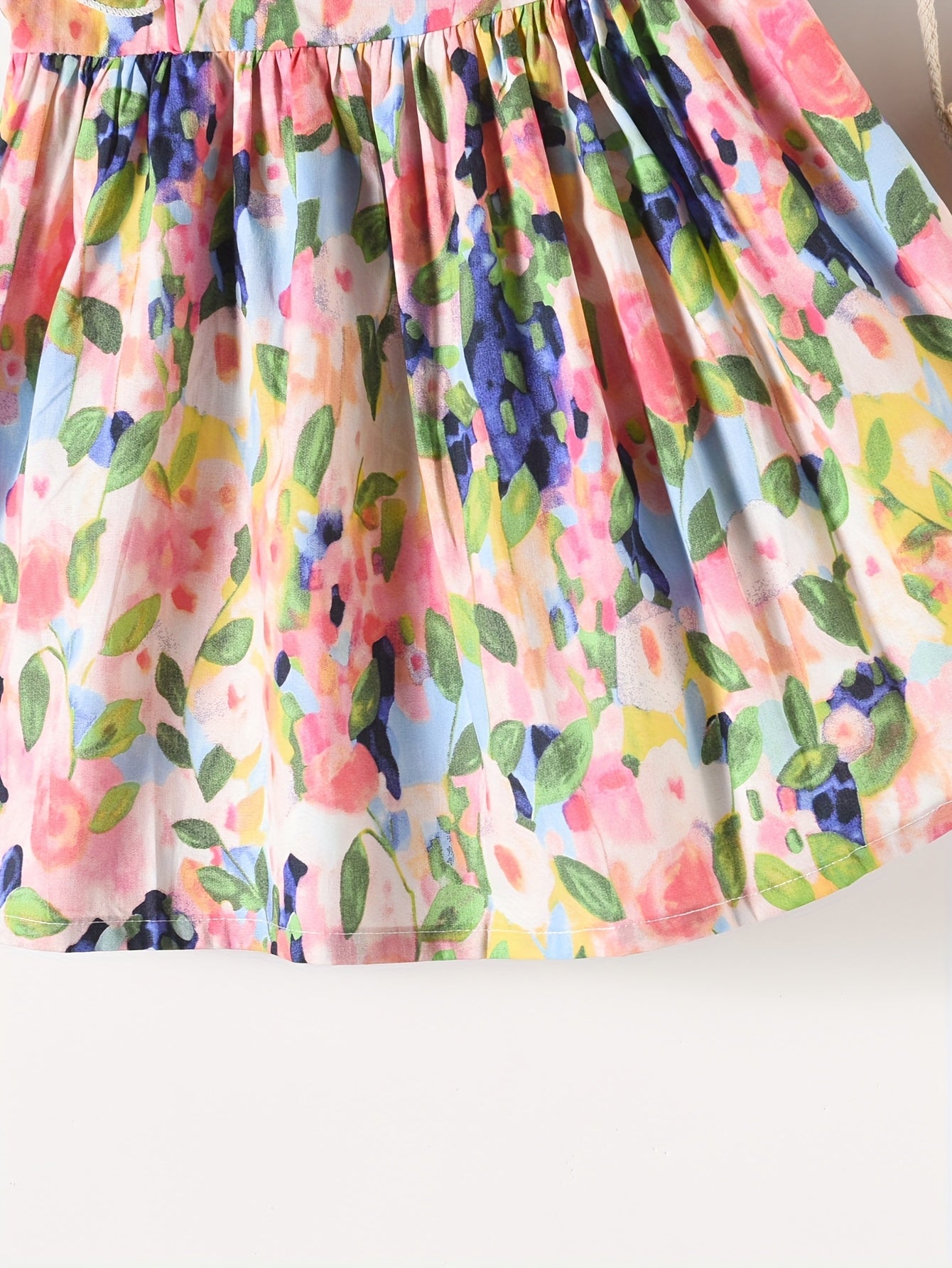 Girls' Summer Colorful Oil Painting Floral Puff Sleeve Dress