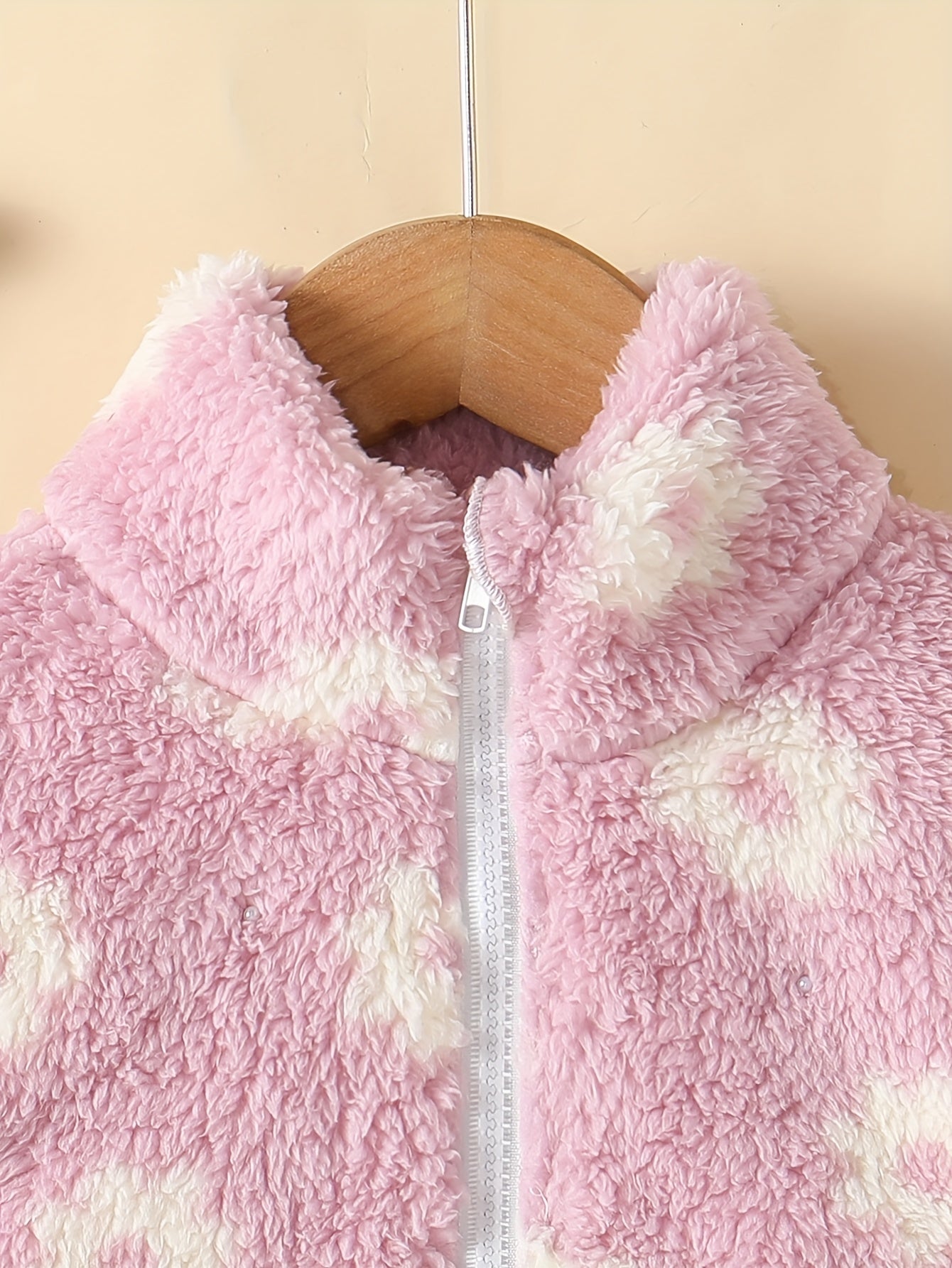 Girls' Plush Floral Stand-Up Collar Coat, Fall Winter Soft Cute Top