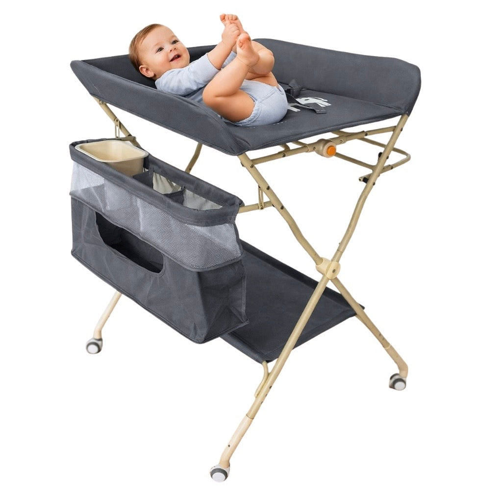 Foldable Baby Changing Table with Storage, Water Basin & Clothes Line