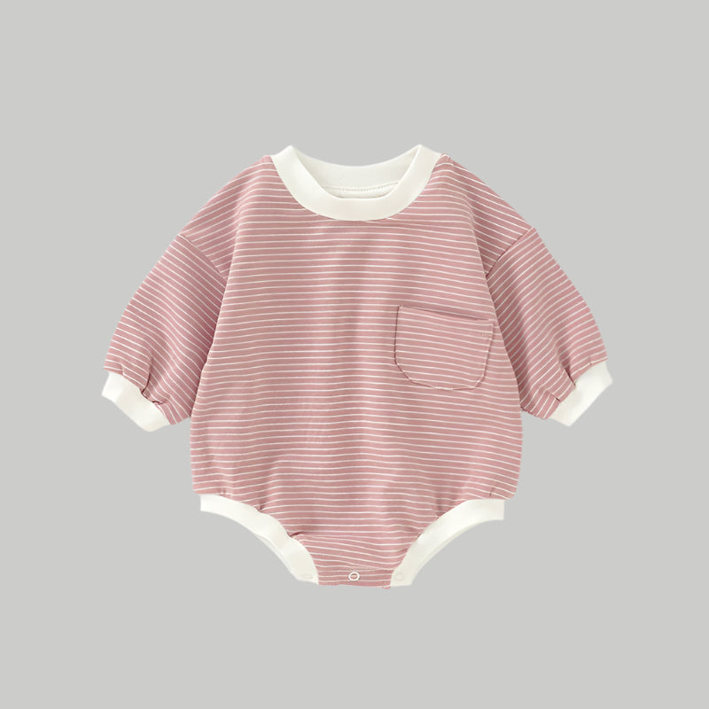 Striped Bubble Romper - Salmon