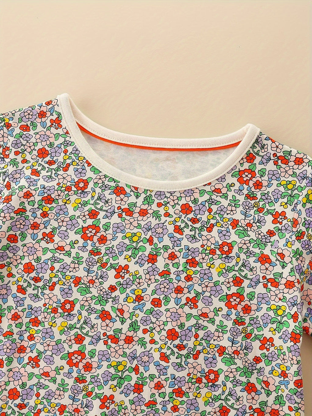 Soft Cotton-Like Fabric Long Sleeve Floral & Pumpkin Print with Smocked Waist Dress