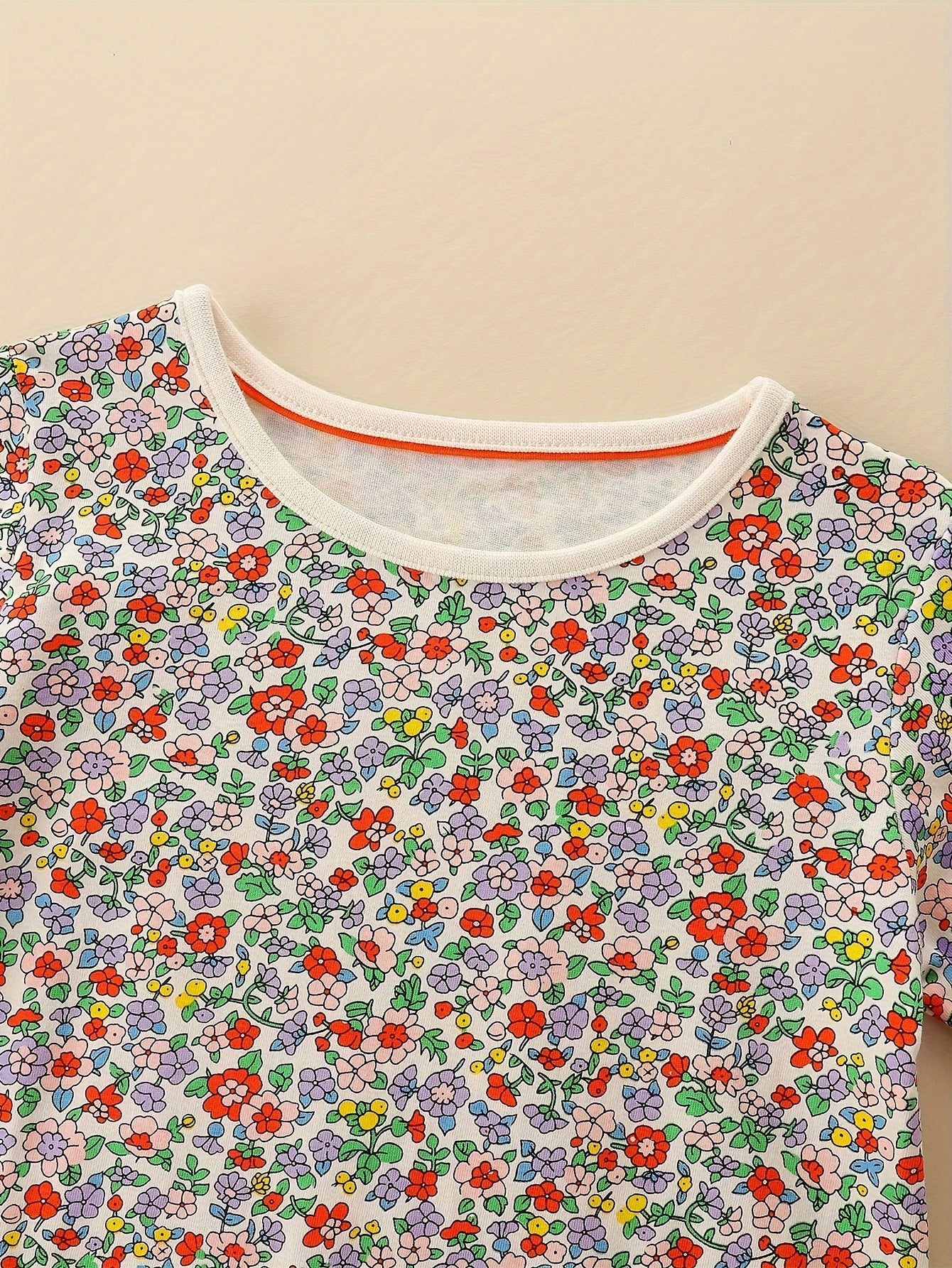 Soft Cotton-Like Fabric Long Sleeve Floral & Pumpkin Print with Smocked Waist Dress