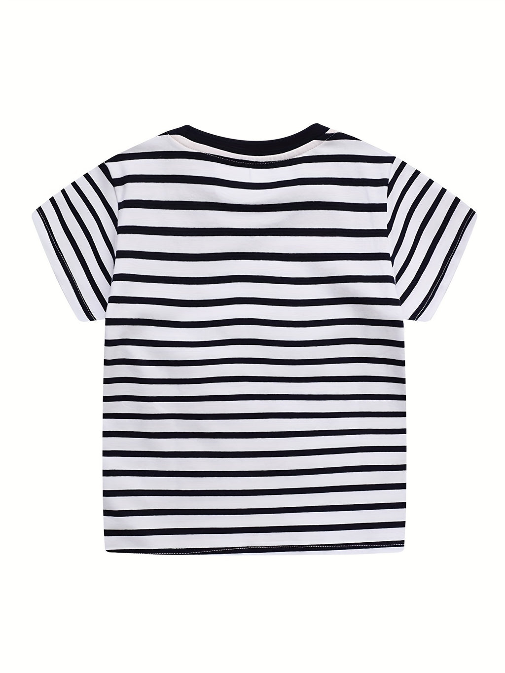 Boys' Summer Striped Short Sleeve T-Shirt with Embroidered Dinosaur Design