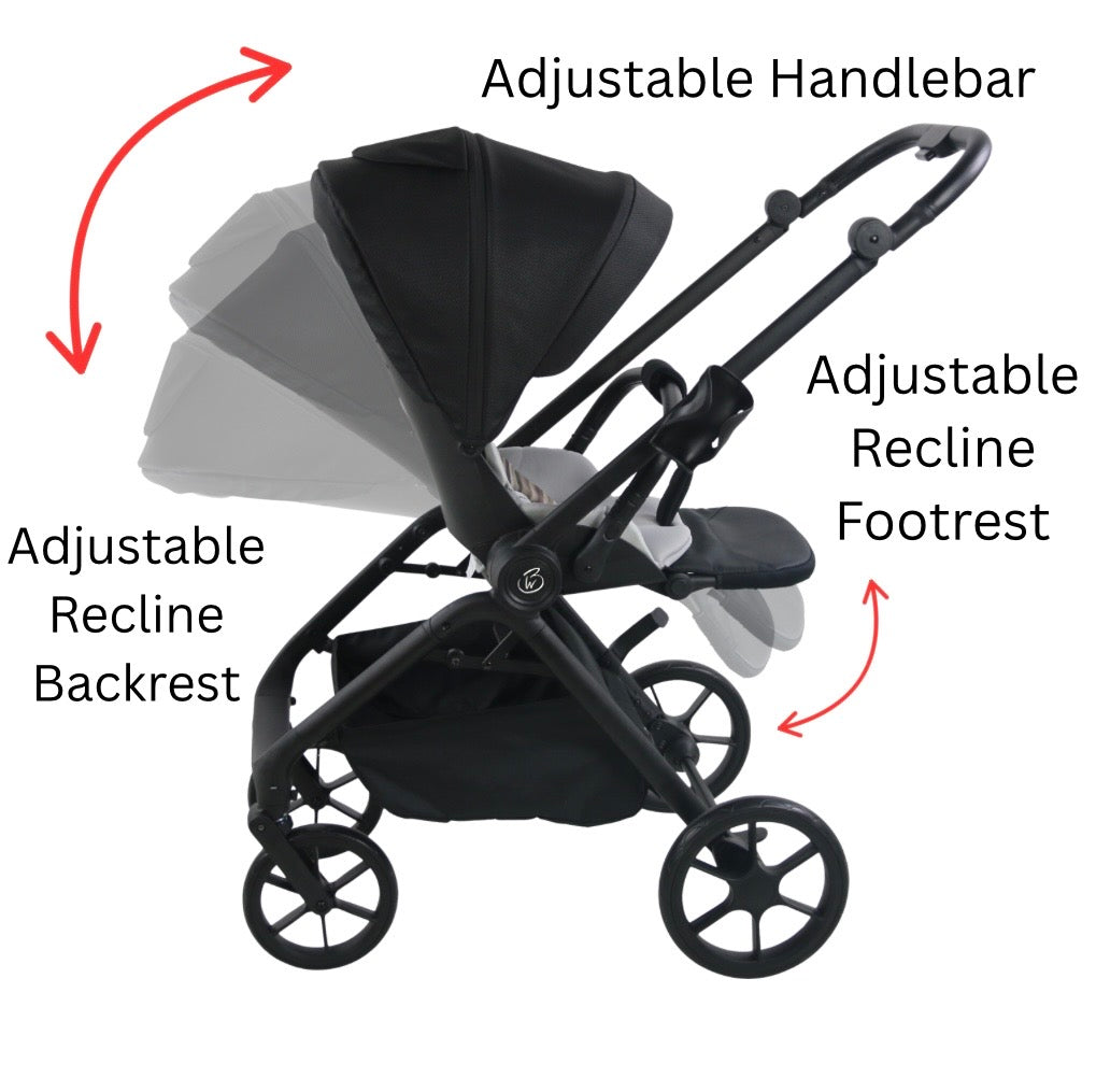 Crown Y – Luxury Reversible Open Bassinet Stroller with Sunshade and Extended Canopy