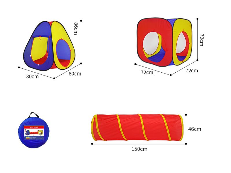 3PCS Pop-Up Square Triangle Tunnel Play Tent Kit