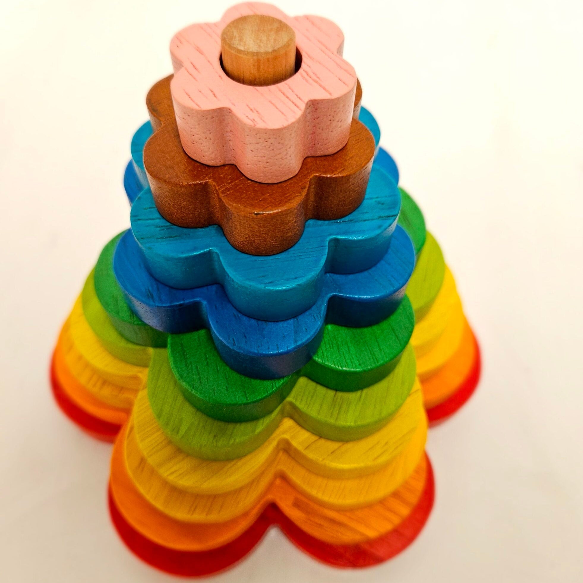 Wooden Rainbow Flower Stacker - QToys | Wooden Toy NZ