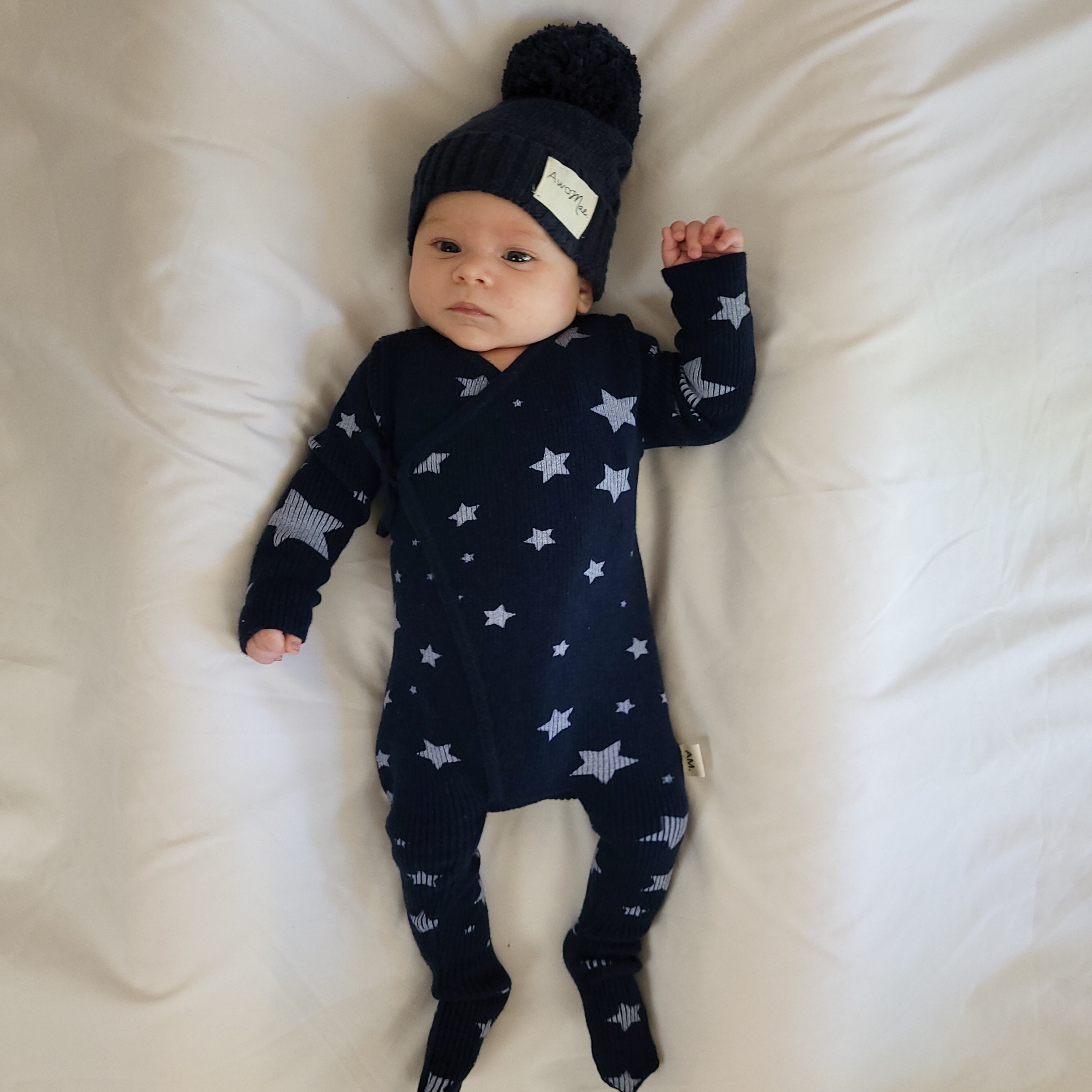 Basics ribbed knit onesie- Midnight Stars