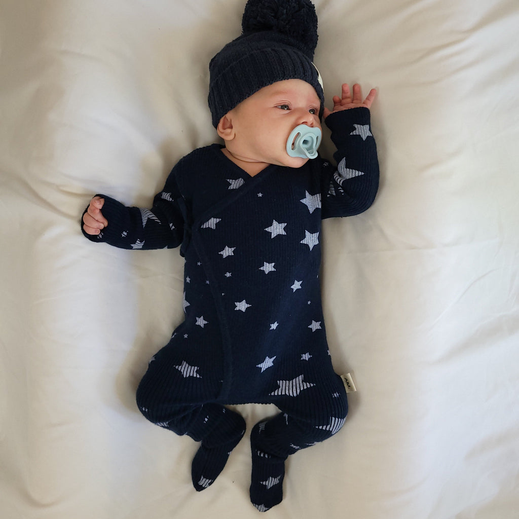 Basics ribbed knit onesie- Midnight Stars