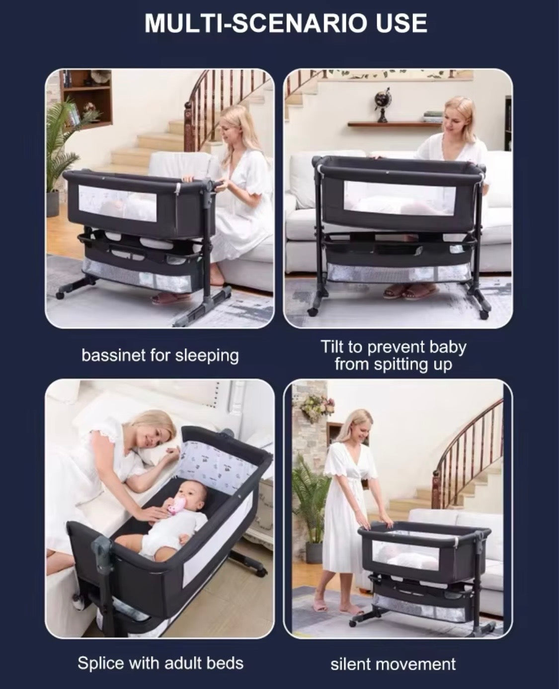 Lucca Baby Bassinet Cradle Co-Sleeper Bed with Canopy and Storage Basket