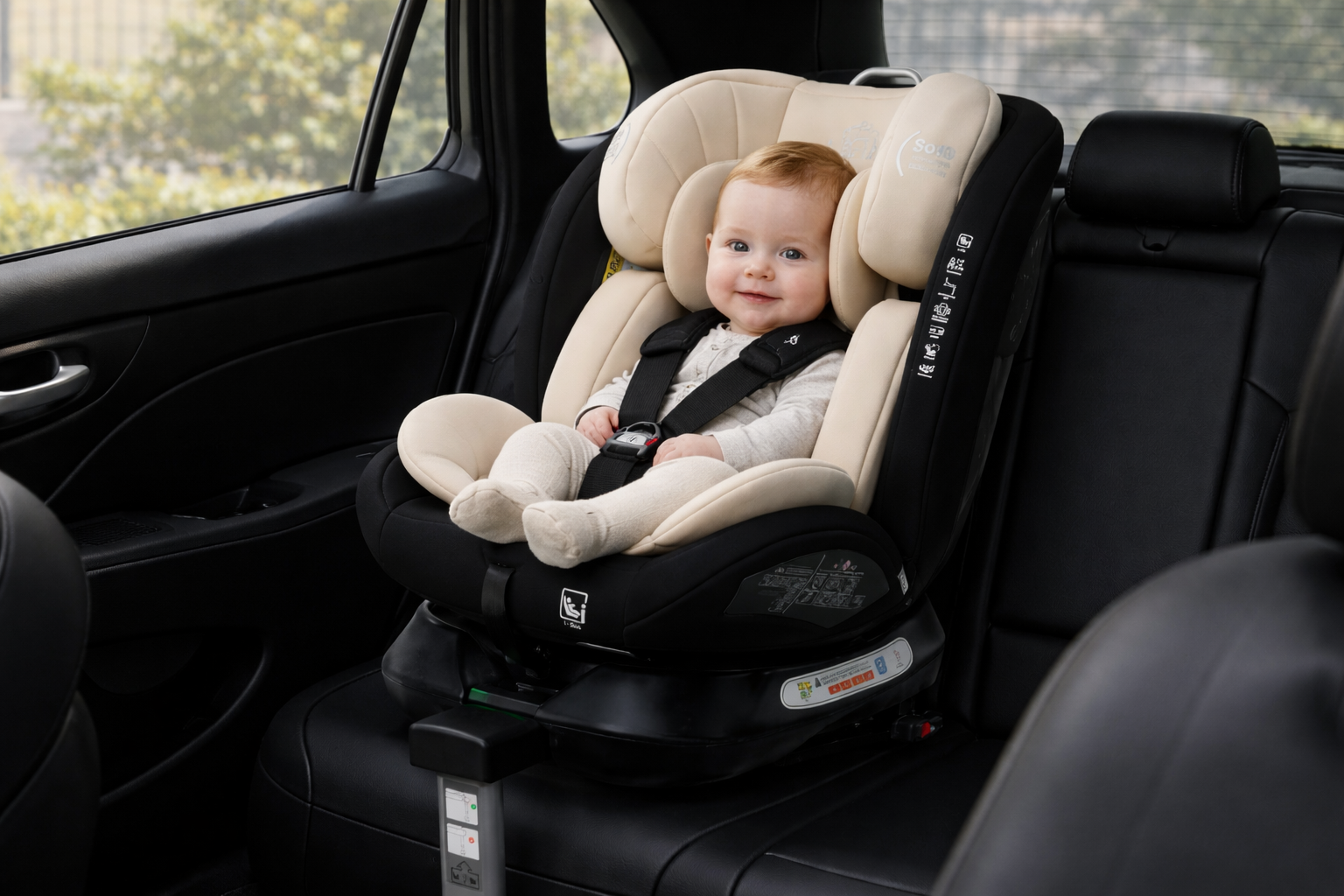 SpinGuard Beige i-Size 360 Rotating Car Seat with ISOFIX and Support Leg