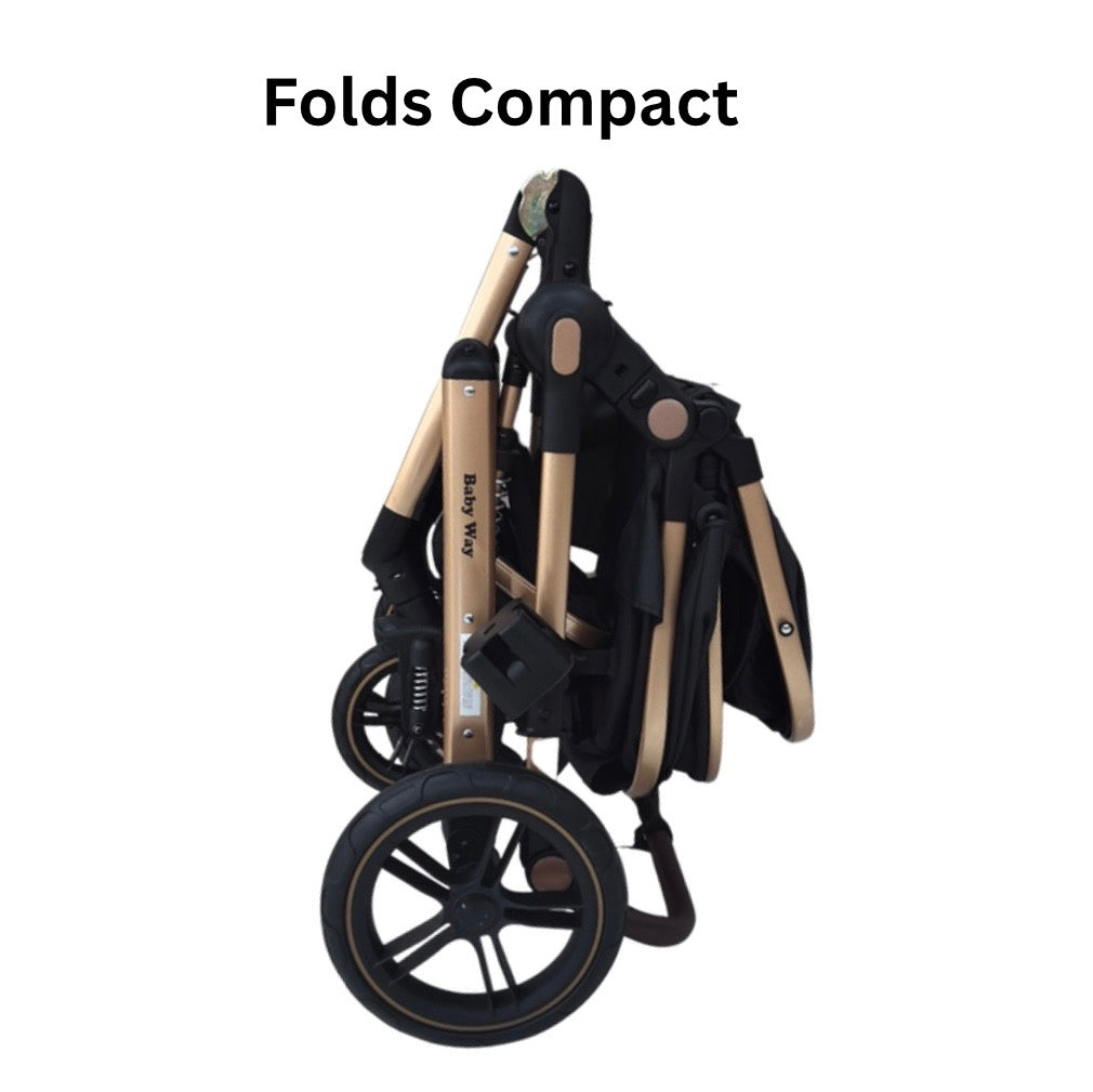 Preorder - Supra Gold - 3 in 1 Stroller Buggy + Bassinet + Capsule Car Seat Combo with Mattress, Food Tray and Pink Skin