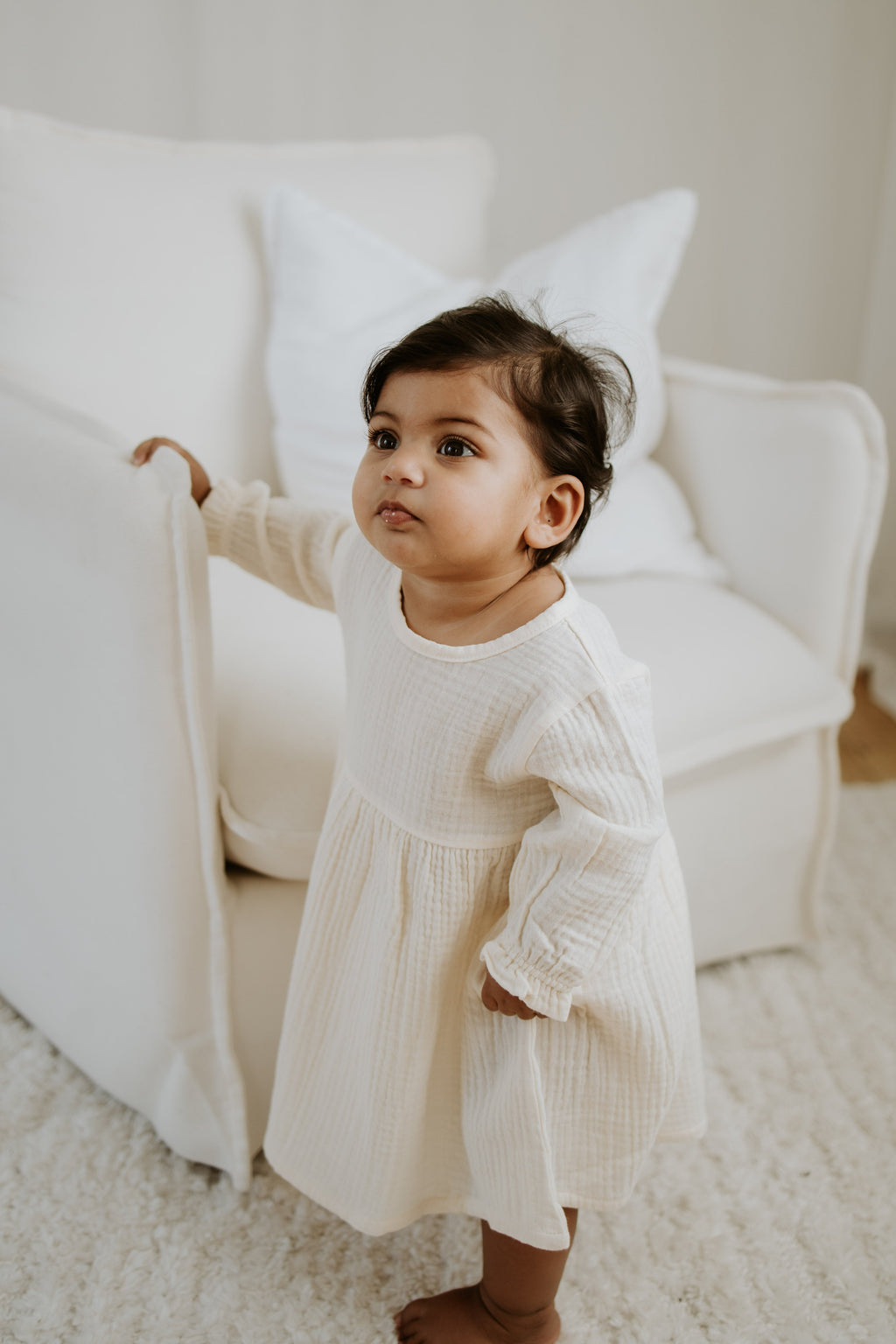 Muslin Full Sleeve Dress - Cream
