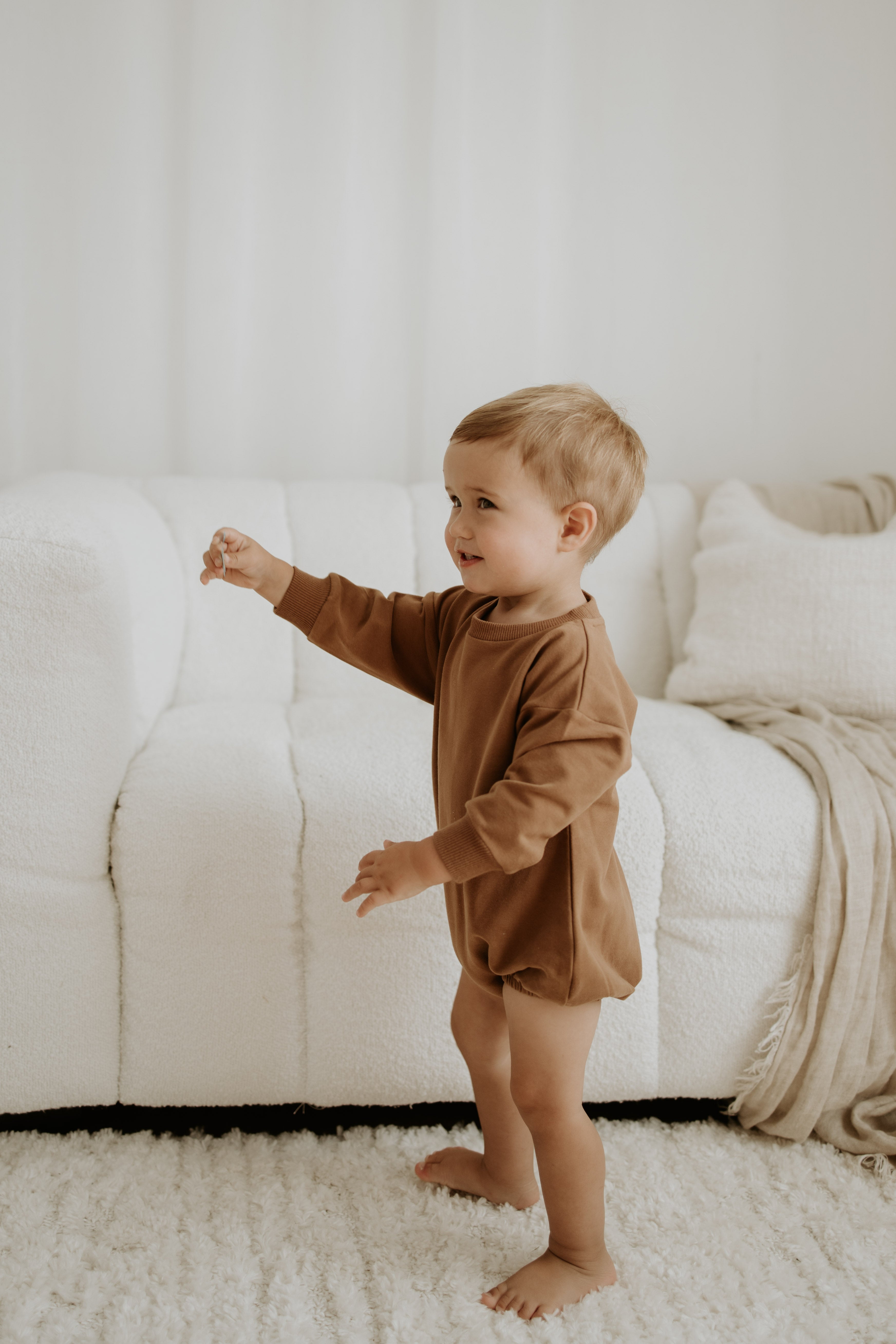 Pullover Bubble Romper - Brown