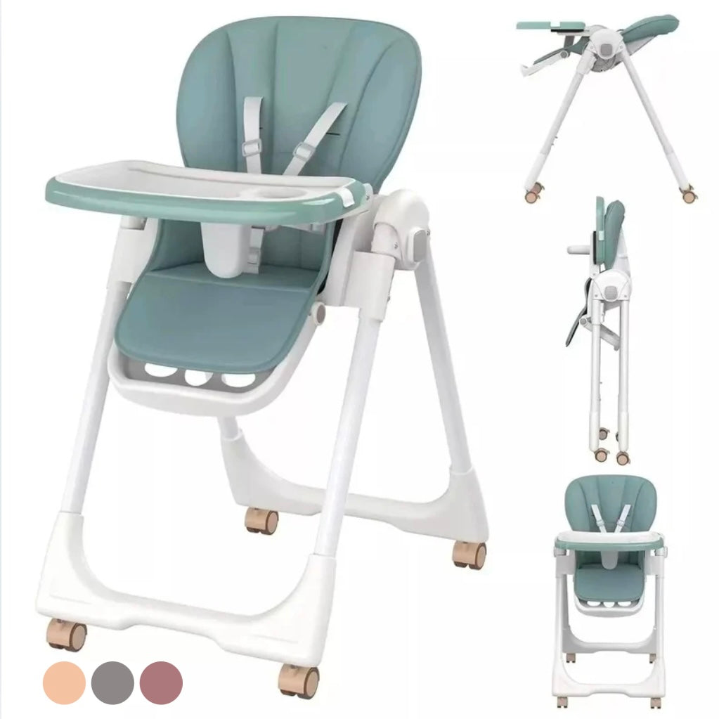Elevate Adjustable and Folding High Chair with Locking Wheels and Storage Basket - GREY