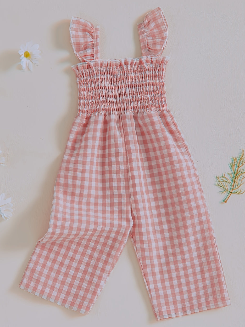 Girls Sleeveless Plaid Print Romper with Ruffles Dress