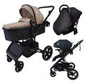 Supra Black - 3in1 Stroller Buggy + Bassinet + Capsule Travel System with Sunshade Sets and Food Tray & Beige Colour Pack