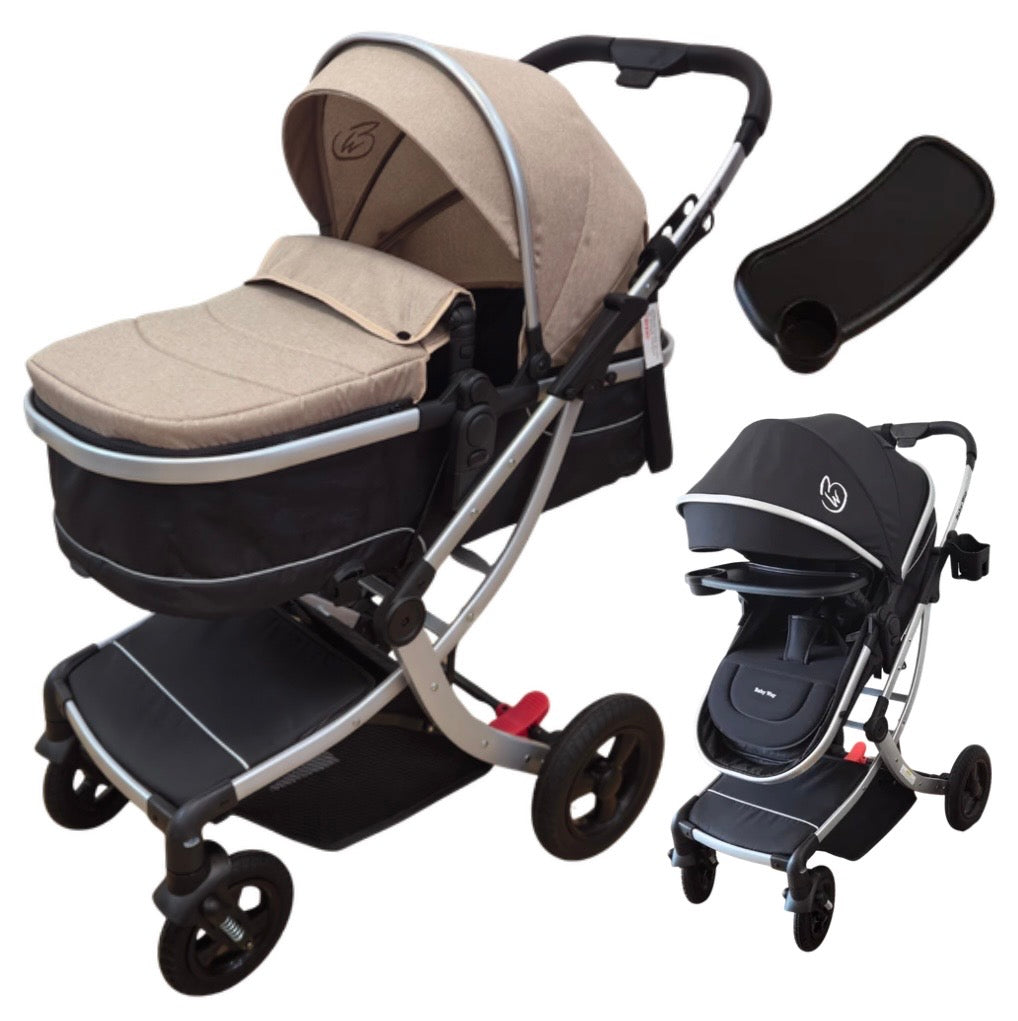 Starla Silver with Beige Colour Pack – 2-in-1 Bassinet to Seat Stroller + Food Tray