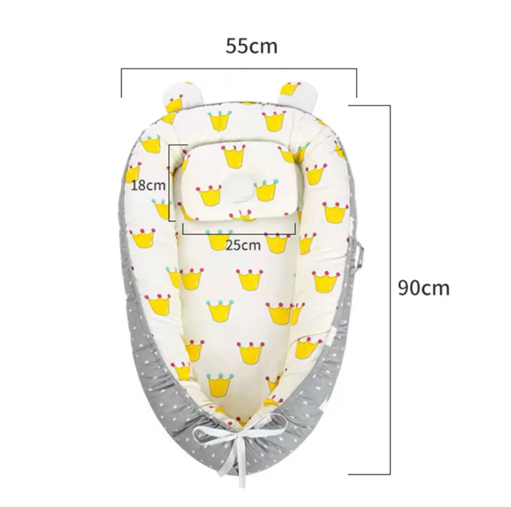 Reversible Baby Lounger with Pillow – Adjustable Portable Baby Bed & Bassinet
