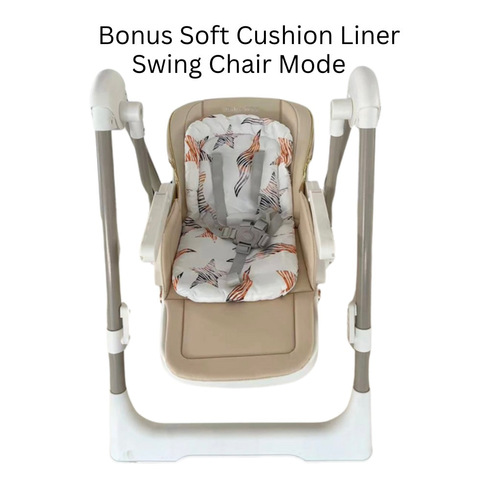 Jupiter Beige 2-in-1 High Chair & Swing, Height Adjustable and Recline