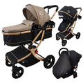 Preorder - Legacy Gold - 3in1 Stroller + Bassinet + Capsule Car Seat Combo with Mattress, Sunshades, Food Tray and Beige Skin