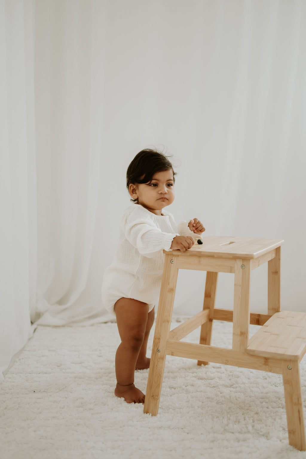 Muslin Full Sleeve Romper - Cream