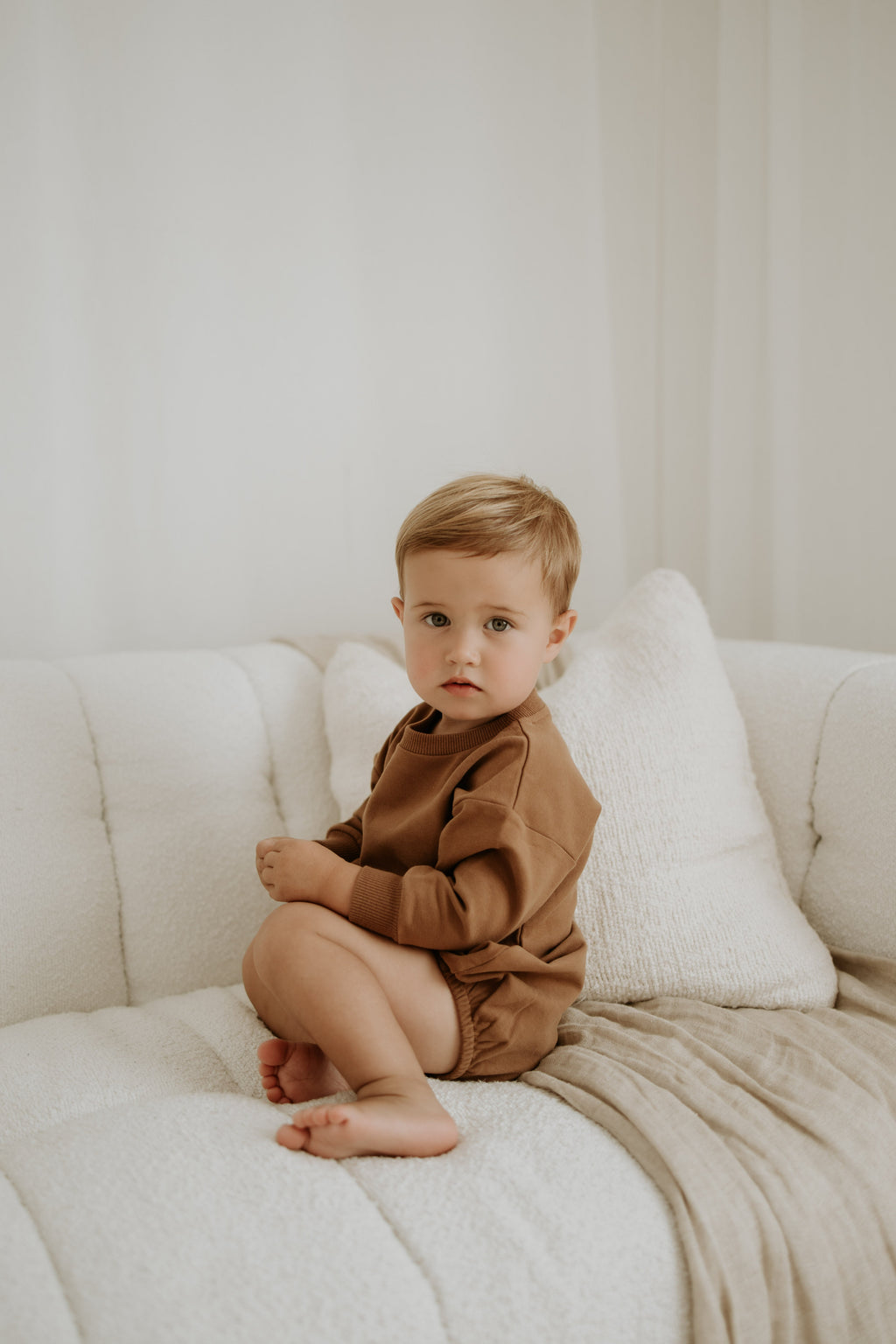 Pullover Bubble Romper - Brown