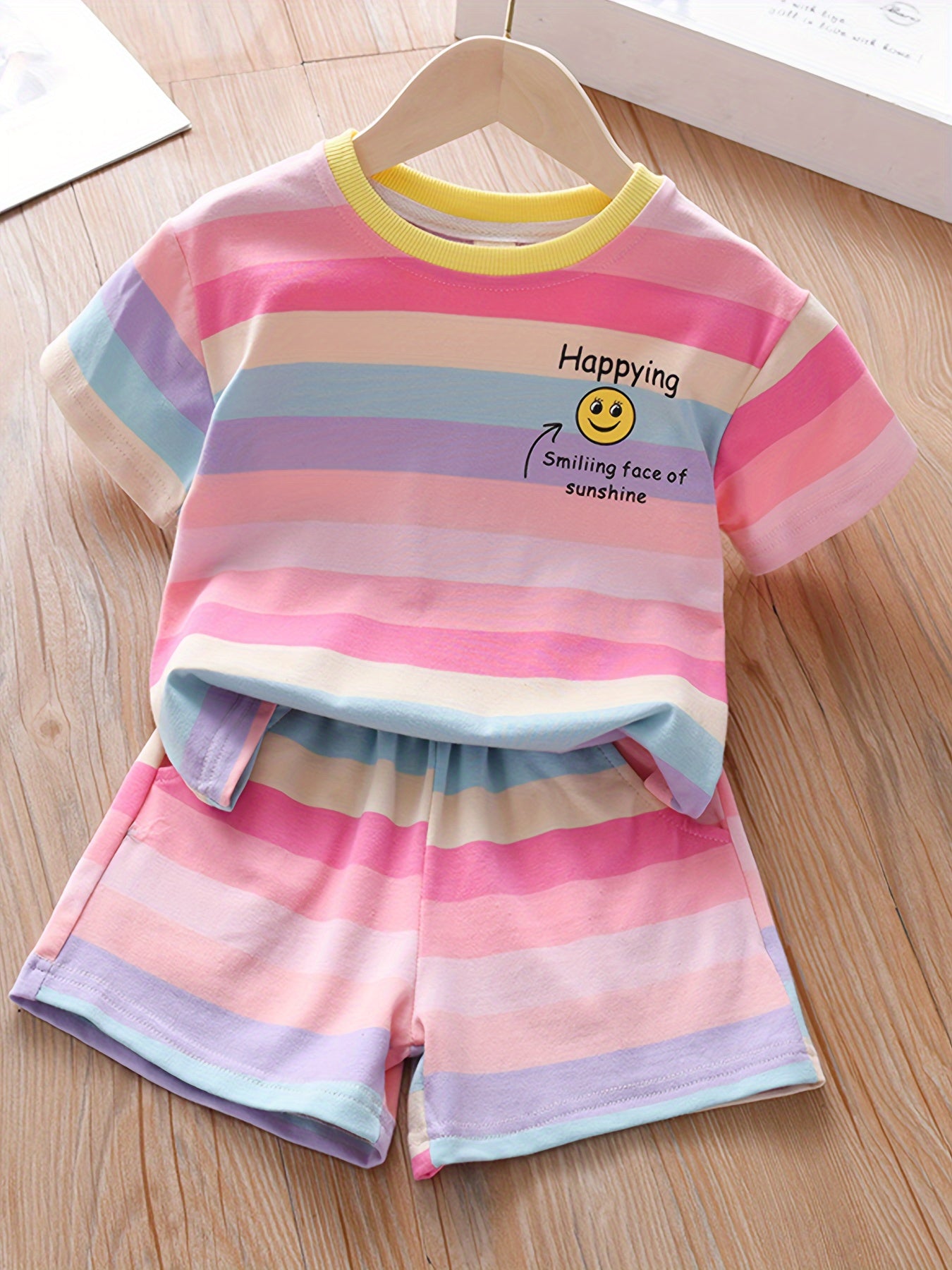 Girls' Summer Fashion Sporty Casual Joyful Face and Letter Print Dress